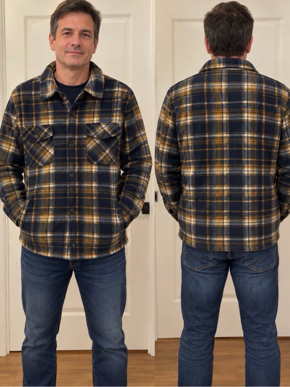 Nautica Men's Navy & Mustard Plaid Shirt Jacket